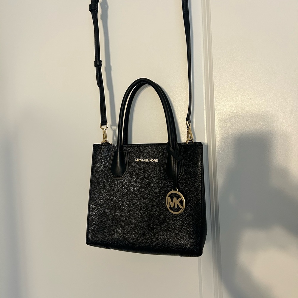 Michael Kors Black Saffiano Satchel with Gold Medallion